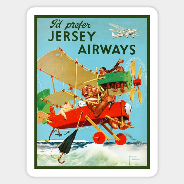 I'd Prefer Jersey Airways Vintage Poster 1937 Sticker by vintagetreasure